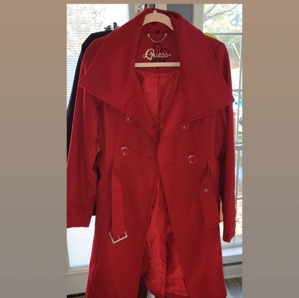 Red Guess Funnel Neck Coat